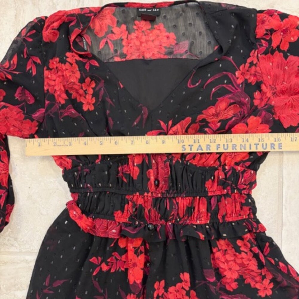 Kate & Lily Chiffon Sheer Back Partial Lined Floral Maxi Dress Size 4 Whimsigoth - Picture 10 of 10